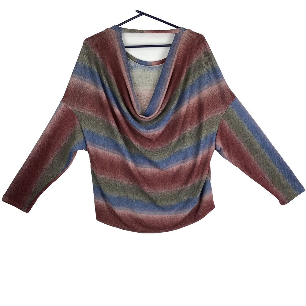 Women’s Striped Long Sleeve Sweater Low Back Detail Size M - Picture 2 of 11